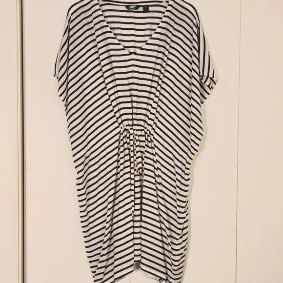 LANDS' END 100% Modal Navy and White Striped Drawstring Waist Cover-Up Size XL - Picture 5 of 9